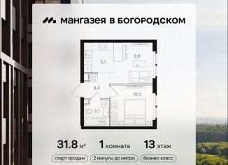 Продается 1-комнатная квартира, 31.8 м2, Москва, станция Бульвар Рокоссовского, Открытое шоссе, вл9