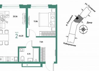 Продается 2-ком. квартира, 44.2 м2, Новосибирск, метро Площадь Гарина-Михайловского