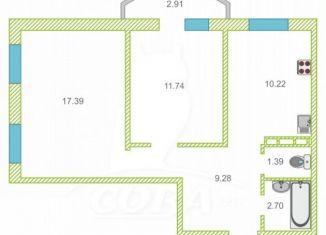 Продам 2-комнатную квартиру, 53.3 м2, Тюмень, Ленинский округ, Беловежская улица, 3к1