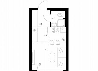 Квартира на продажу студия, 22.3 м2, Москва, жилой комплекс Мичуринский Парк, 4.3, метро Озёрная