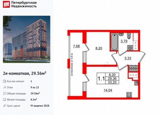 Продаю 1-комнатную квартиру, 29.4 м2, деревня Новосаратовка