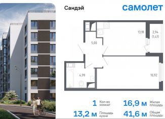 Продажа 1-комнатной квартиры, 41.6 м2, Санкт-Петербург, Красносельский район, жилой комплекс Сандэй, 7.2