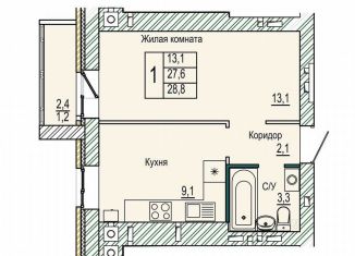 1-ком. квартира на продажу, 28.8 м2, Волгоград, ЖК Колизей