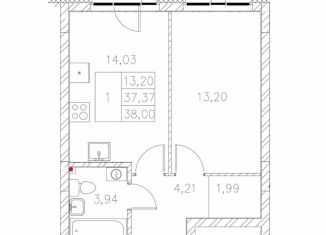 1-комнатная квартира на продажу, 38 м2, Казань, Адмиралтейская улица, 2