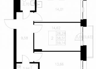 Продам двухкомнатную квартиру, 59.1 м2, Казань, Адмиралтейская улица, 2, Кировский район