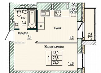 Продается однокомнатная квартира, 29 м2, Волгоград