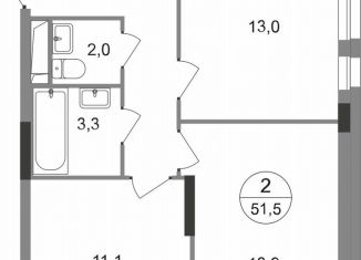 Продам двухкомнатную квартиру, 51.5 м2, Московский, ЖК Первый Московский