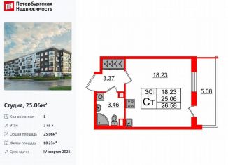 Квартира на продажу студия, 25.1 м2, Санкт-Петербург, муниципальный округ Пулковский Меридиан