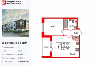 Продажа 1-ком. квартиры, 34.8 м2, Санкт-Петербург, муниципальный округ Пулковский Меридиан