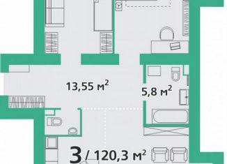 2-комнатная квартира на продажу, 120.5 м2, Красноярский край, улица Березина, 82Д