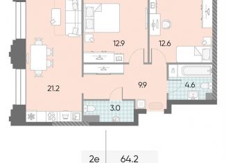 2-ком. квартира на продажу, 64.2 м2, Москва, жилой комплекс Зиларт, 21/22, Даниловский район