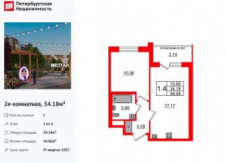 Продаю 1-комнатную квартиру, 34.2 м2, посёлок Шушары