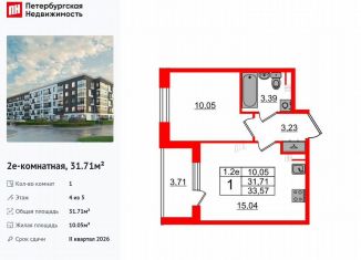 Продам 1-ком. квартиру, 31.7 м2, Санкт-Петербург, метро Звёздная