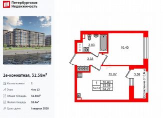 Однокомнатная квартира на продажу, 32.6 м2, Санкт-Петербург, метро Проспект Большевиков