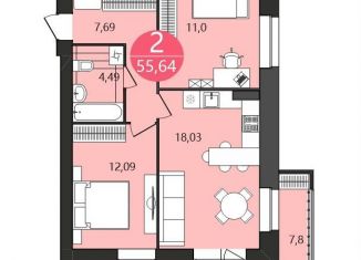 Продажа 2-комнатной квартиры, 55.6 м2, Ярославль, 1-я Приволжская улица, 6А, ЖК Московский Квартал