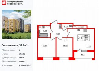 Продается 2-комнатная квартира, 52.9 м2, Санкт-Петербург