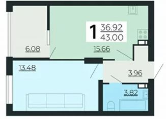 Продаю 1-комнатную квартиру, 42.9 м2, Липецкая область, улица Нестерова, 9