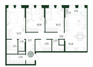 Продаю 3-комнатную квартиру, 85.6 м2, Тула, улица Генерала Маргелова, 9В