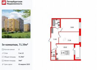 2-ком. квартира на продажу, 71.4 м2, Санкт-Петербург, муниципальный округ Коломяги