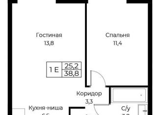 Однокомнатная квартира на продажу, 38.8 м2, Москва, улица Намёткина, 10Д, ЮЗАО