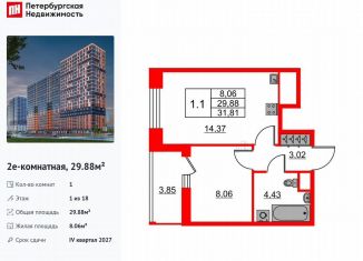 Продаю 1-ком. квартиру, 29.9 м2, Ленинградская область