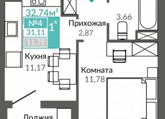 Однокомнатная квартира на продажу, 31.1 м2, Симферополь, Киевский район