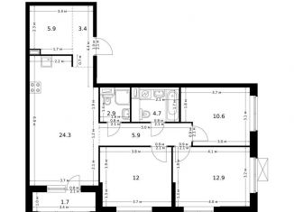 Продам 3-ком. квартиру, 84.3 м2, Благовещенск, жилой комплекс Зея Парк, 1