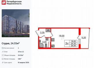 Продаю квартиру студию, 24.4 м2, Санкт-Петербург, муниципальный округ Коломяги