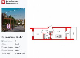 1-комнатная квартира на продажу, 36.6 м2, посёлок Шушары