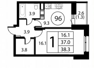 Продаю 1-комнатную квартиру, 38.3 м2, Домодедово