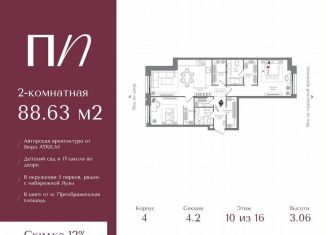 2-ком. квартира на продажу, 88.6 м2, Москва, метро Электрозаводская