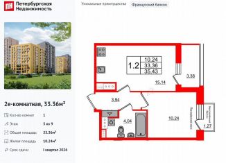 Продается 1-комнатная квартира, 33.4 м2, Санкт-Петербург, метро Комендантский проспект