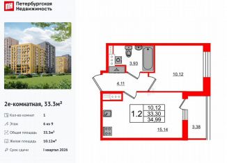 Продажа однокомнатной квартиры, 33.3 м2, Санкт-Петербург, метро Озерки