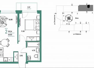 Продается 2-ком. квартира, 39.2 м2, Екатеринбург, метро Проспект Космонавтов, Шефская улица, 28