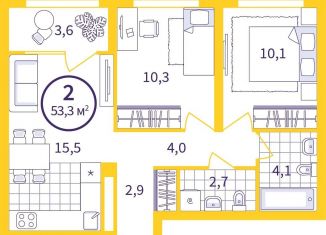 Продается двухкомнатная квартира, 51.4 м2, Екатеринбург, улица Щербакова, 76