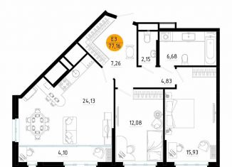 Двухкомнатная квартира на продажу, 77.2 м2, Рязань