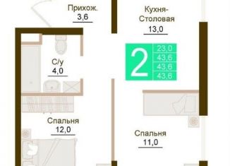 Продажа 2-ком. квартиры, 43.6 м2, посёлок городского типа Молодёжное
