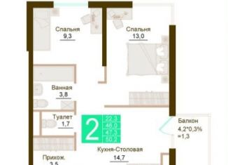 Продажа 2-ком. квартиры, 50.2 м2, посёлок городского типа Молодёжное