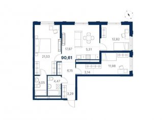 Продаю 3-ком. квартиру, 90.6 м2, Екатеринбург, метро Ботаническая