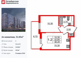 Продается однокомнатная квартира, 32.9 м2, Санкт-Петербург, метро Проспект Просвещения