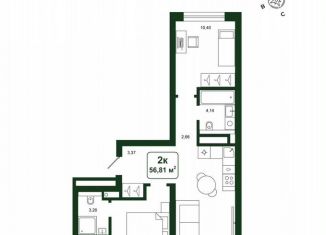 Продажа 2-комнатной квартиры, 56.8 м2, деревня Дударева, улица Сергея Джанбровского, 25