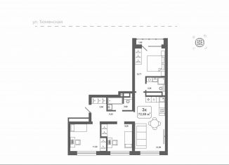 Продажа трехкомнатной квартиры, 72.6 м2, деревня Дударева, улица Сергея Джанбровского, 25