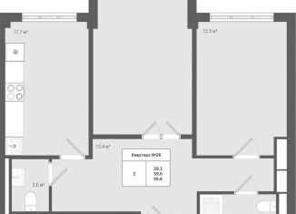 Продажа двухкомнатной квартиры, 59.6 м2, деревня Яковлево