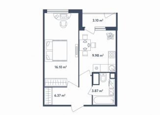 Продажа однокомнатной квартиры, 37.9 м2, поселок Мещерино