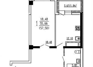 Однокомнатная квартира на продажу, 56.6 м2, Воронеж, улица Революции 1905 года, 31Ю, ЖК Финист