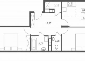 2-ком. квартира на продажу, 61.2 м2, Ярославль, Большая Октябрьская улица, 85