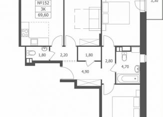 Продаю 3-комнатную квартиру, 69.6 м2, Ярославль, Большая Октябрьская улица, 85