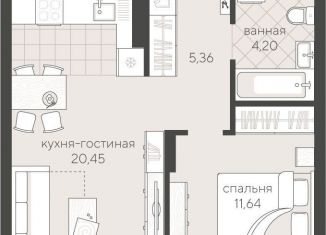 Продается 1-комнатная квартира, 41.7 м2, Тюмень