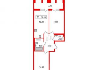 Продаю двухкомнатную квартиру, 59.1 м2, Санкт-Петербург, Манчестерская улица, 3, ЖК Светлана Парк