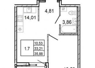 Продам 1-комнатную квартиру, 33.2 м2, деревня Новосаратовка